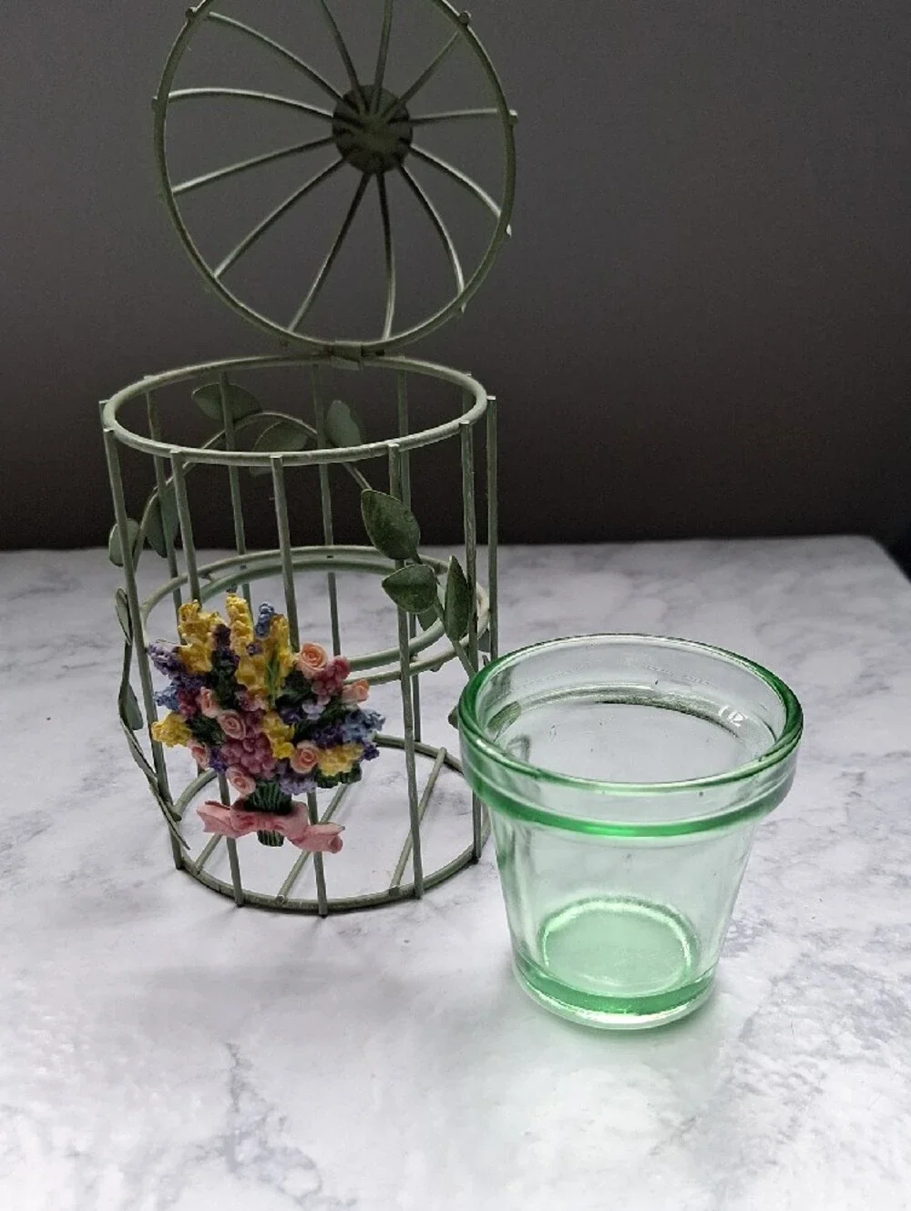 Decorative Green Floral Birdcage Candle Holder - Unbranded